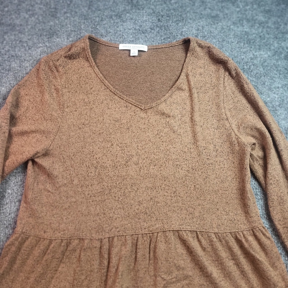 Green Envelope Los Angeles Womens Small Brown Marled Tiered Peplum Top Long Slee - Picture 2 of 6